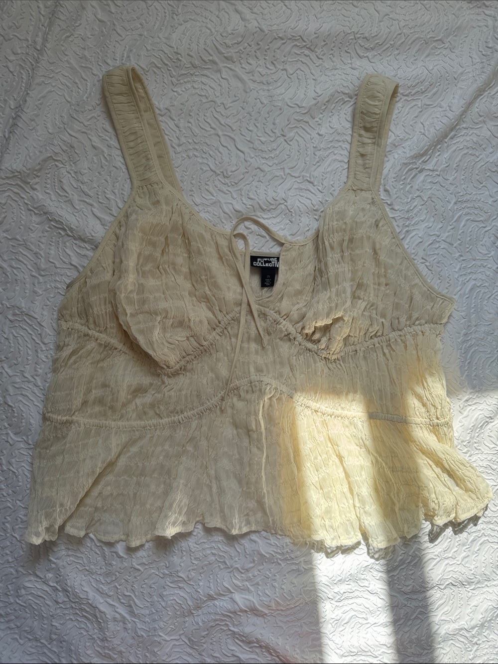Cream Crinkle Tank Top with Empire Seam - Women